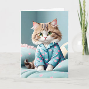 Kat In Pyjama voor Verjaardag Kaart