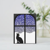 Kat in raam in winter briefkaart (Staand voorkant)