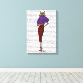 Kat in rode dress canvas afdruk (Insitu (Houten vloer))