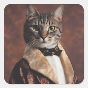 Kat in Roken Jas Vierkante Sticker