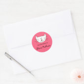 Kat in roze boekjes ronde sticker (Envelop)