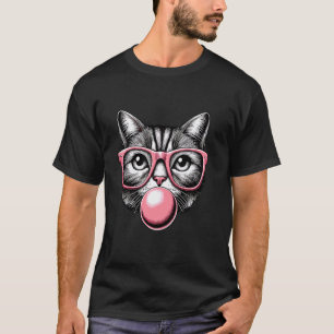 Kat in roze bril Roze bubbel Mannen Vrouwen Kinder T-shirt