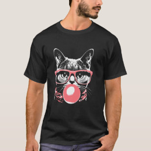 Kat in roze bril roze bubbel mannen vrouwen kinder t-shirt