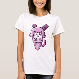 Kat in roze kegel t-shirt