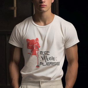 Kat in Roze kleur met grijs Mic Meow Please T-shirt