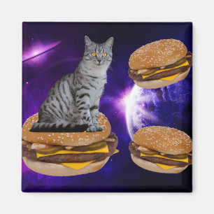 KAT IN RUIMTE MET CHEESEBURGERS magneet