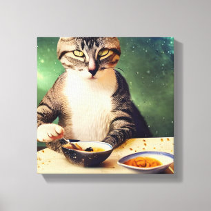 Kat in ruimtevaart Sushi Canvas Afdruk