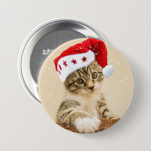 Kat in Santa Hat Button (Voorkant /achterkant)