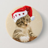 Kat in Santa Hat Button (Voorkant)