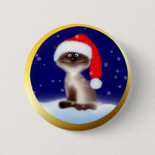 Kat in Santa Hat Ronde Button 5,7 Cm