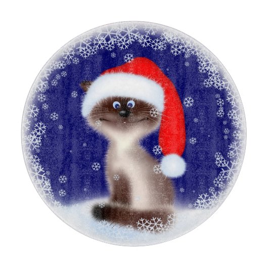 Kat in Santa Hat Snijplank (Voorkant)