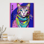 Kat in Scarf. Editable name/text Poster (Keuken)