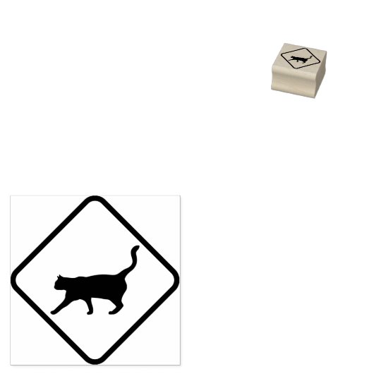 Kat in silhouet in een diamant 	rubberstempel (Gestempeld)