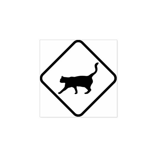 Kat in silhouet in een diamant 	rubberstempel (Afrduk)