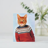 Kat in Ski Sweater Briefkaart (Staand voorkant)