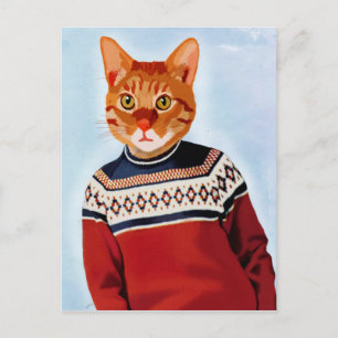Kat in Ski Sweater Briefkaart