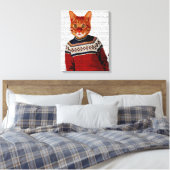 Kat in Ski Sweater Canvas Afdruk (Insitu (Slaapkamer))