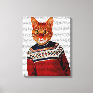 Kat in Ski Sweater Canvas Afdruk
