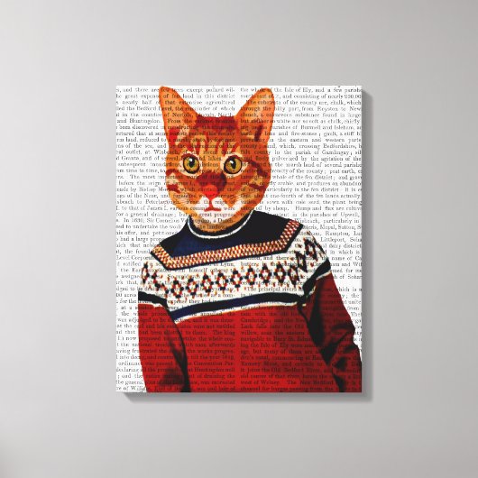Kat in Ski Sweater Canvas Afdruk (Voorkant)