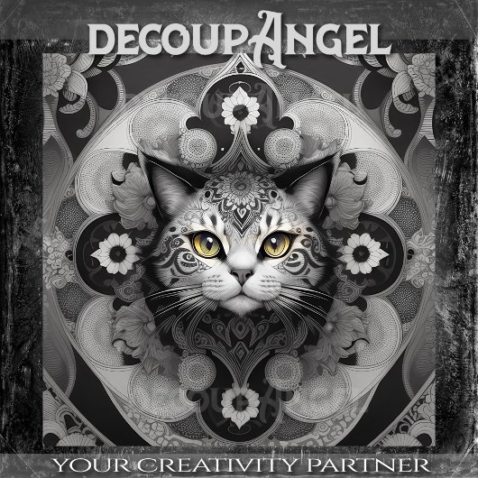 Kat in Tattoo stijl -Decoupage- Tissuepapier