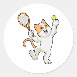 Kat in Tennis met Tennis racket Ronde Sticker