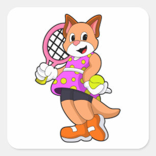 Kat in Tennis met Tennis racket Vierkante Sticker
