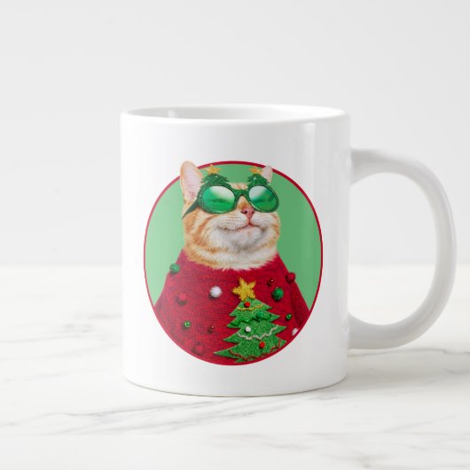 Kat in Ugly kerstSweater Extra Grote Beker (Rechts)