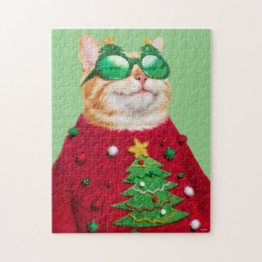 Kat in Ugly kerstSweater Legpuzzel (Verticaal)