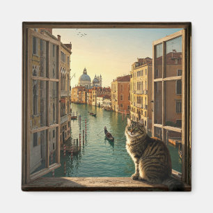 Kat in Venetië Italië Reizen Souvenir Schilderen Magneet