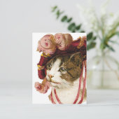 Kat in Victoriaans Pet Briefkaart (Staand voorkant)