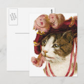 Kat in Victoriaans Pet Briefkaart (Voorkant / Achterkant)