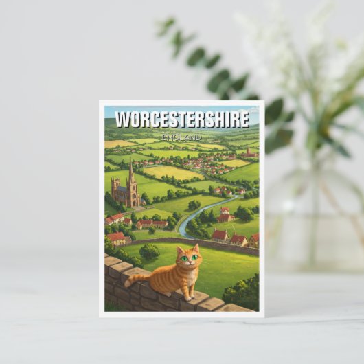 Kat in Worcestershire Engeland Reizen Briefkaart (Staand voorkant)