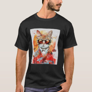 Kat in zonnebril Artistieke Japanse stijl vintage T-shirt