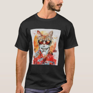 Kat in zonnebril Artistieke Japanse stijl vintage  T-shirt
