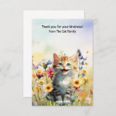 Kat is in bloemenveld bedankkaart (Voorkant / Achterkant)
