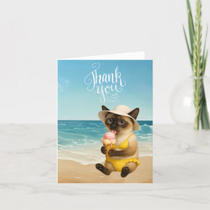 Kat is op het strand bedankkaart