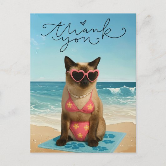 Kat is op het strand briefkaart (Voorkant)