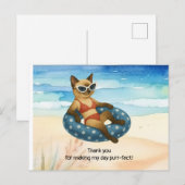 Kat is op het strand dank je  briefkaart (Voorkant / Achterkant)