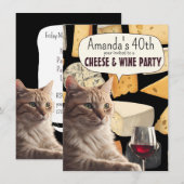 Kat kaas en wijnfeest grappige uitnodiging feest (Voorkant / Achterkant)