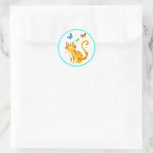 Kat kat en kleurrijke vlinders ronde sticker