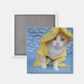 Kat/Kat in gele Slicker regenjas Magneet (Voorkant / Achterkant)
