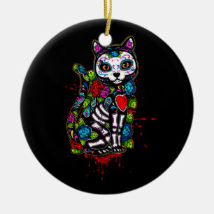 Kat Kat Kitten Paws Sugar Skull Calavera Hwe Keramisch Ornament