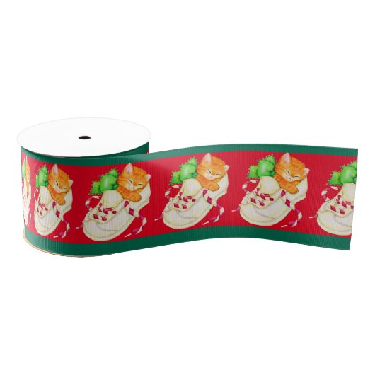 Kat-kat met kerstslapende kattenlint grosgrain lint (Spoel)