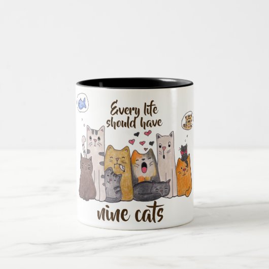 Kat-kattebakje| Elk leven moet negen katten hebben Tweekleurige Koffiemok (Center)