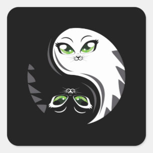 Kat Katten Kat Liefhebber Ying Yang Hangover Gift Vierkante Sticker