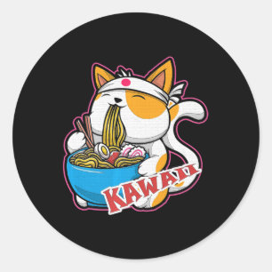 kat kawaii die ramen eet retro Japane Ronde Sticker