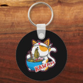 kat kawaii die ramen eet retro Japane Sleutelhanger (Voorkant)
