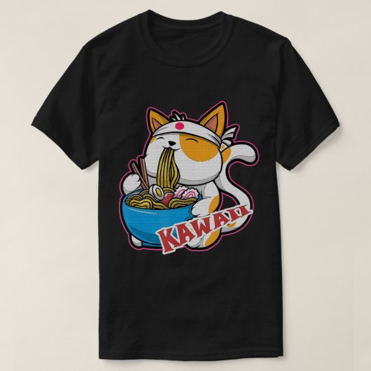 kat kawaii die ramen eet retro Japane T-shirt (Design voorkant)