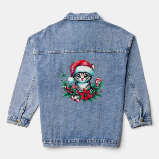 Kat kerst denim jacket (Achterkant)