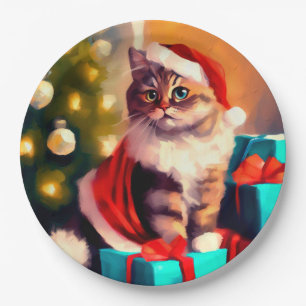 Kat kerst geschilderd papieren bordje